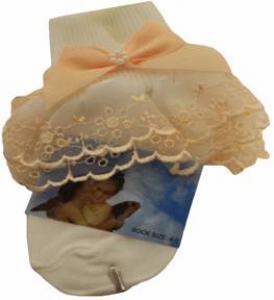 Girls Organza Socks w/ Satin  022105E-White/ Peach